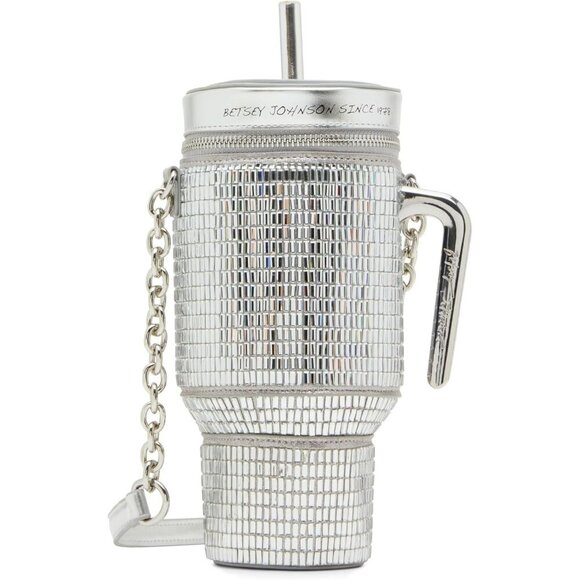 Hydration Honey Crossbody Bag Faux Straw Zipper Mirror Embellishments